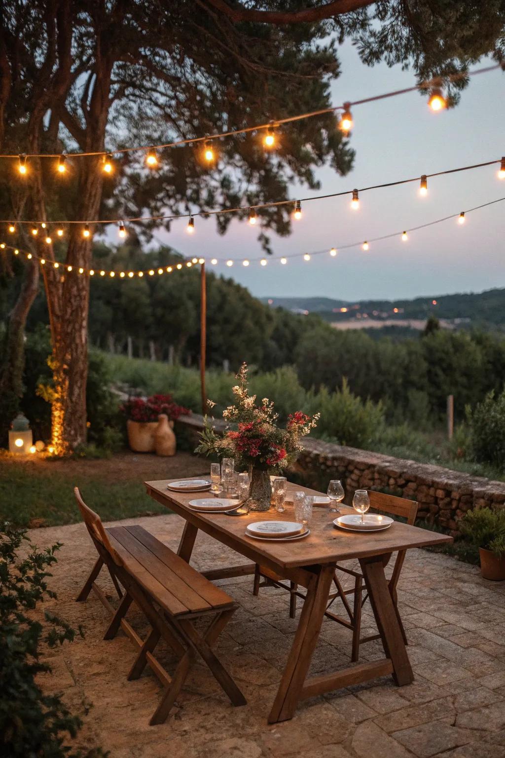 Dine under the open sky with a table that invites conversation and connection.