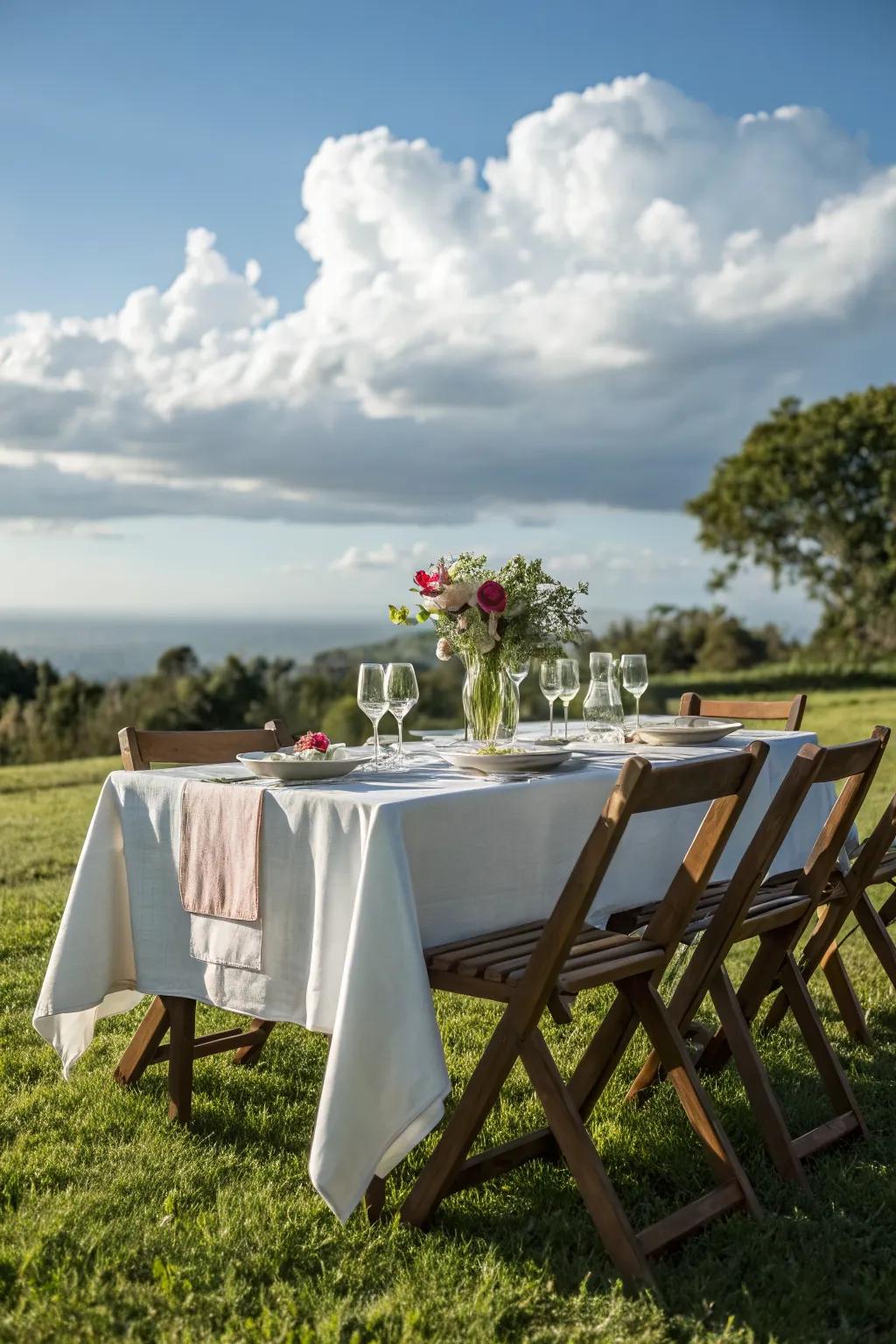 An inviting dining setup on grass, perfect for al fresco meals.