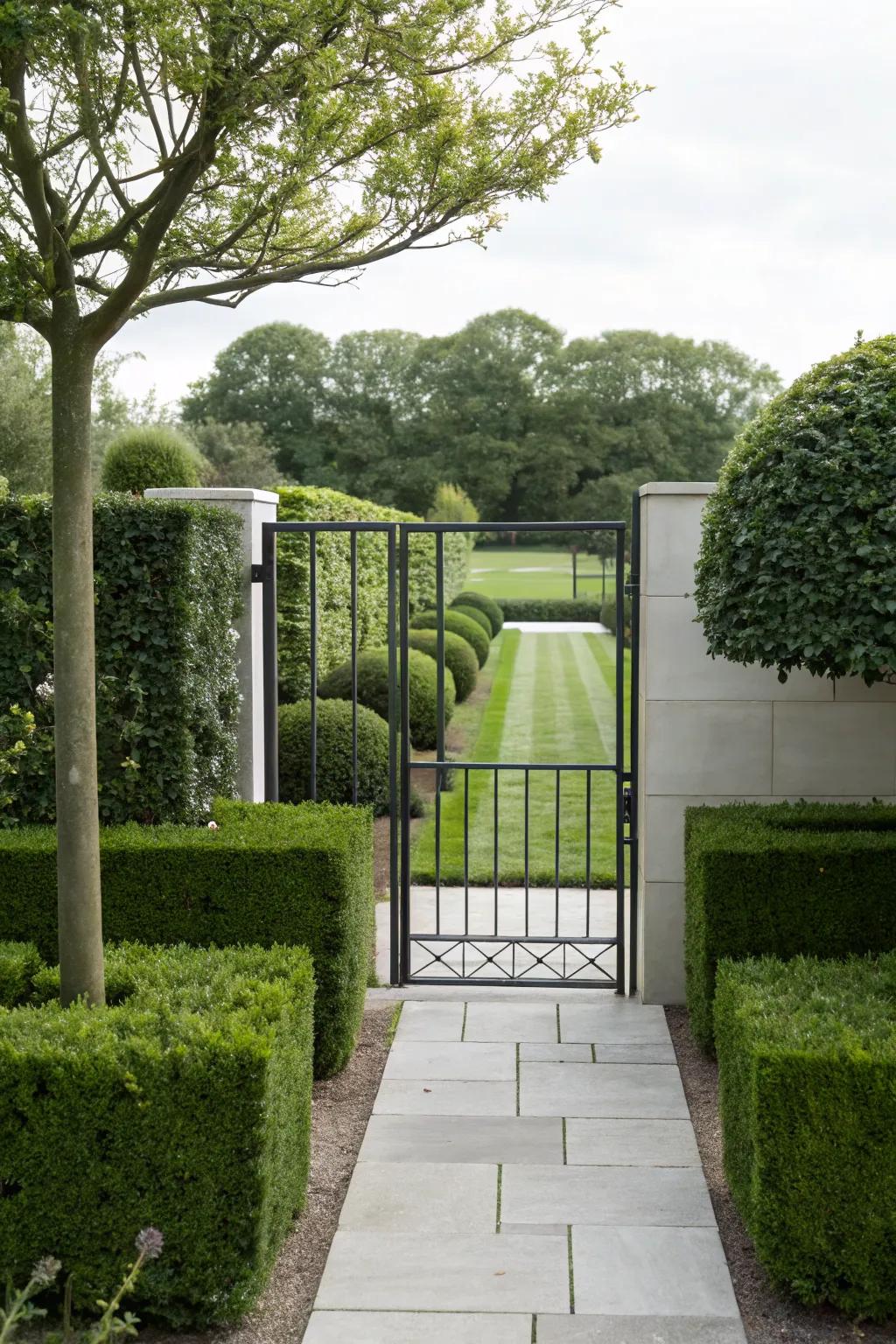 A minimalist gate offers modern sophistication with clean lines.