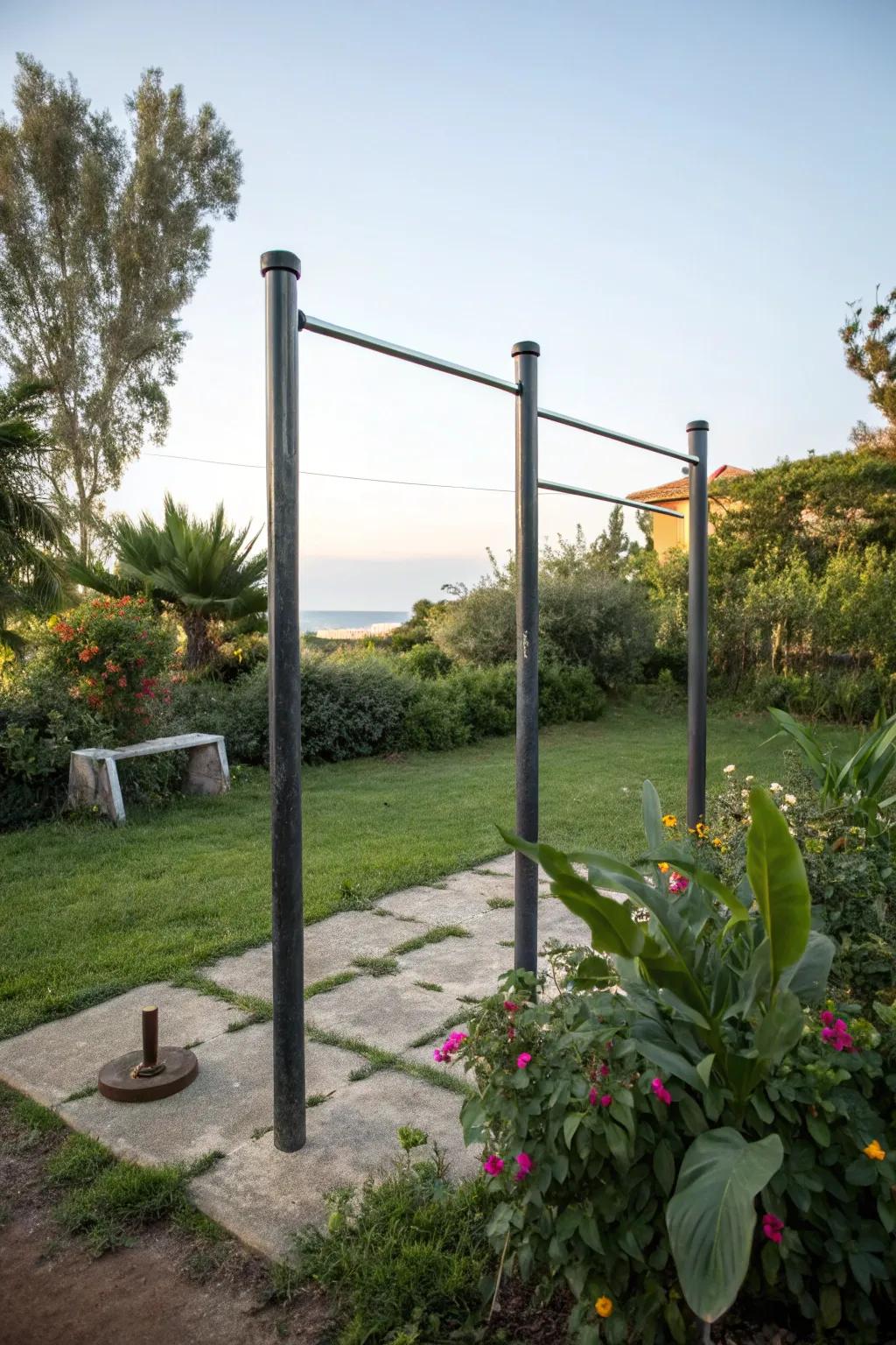 Boost your strength with a garden pull-up bar.