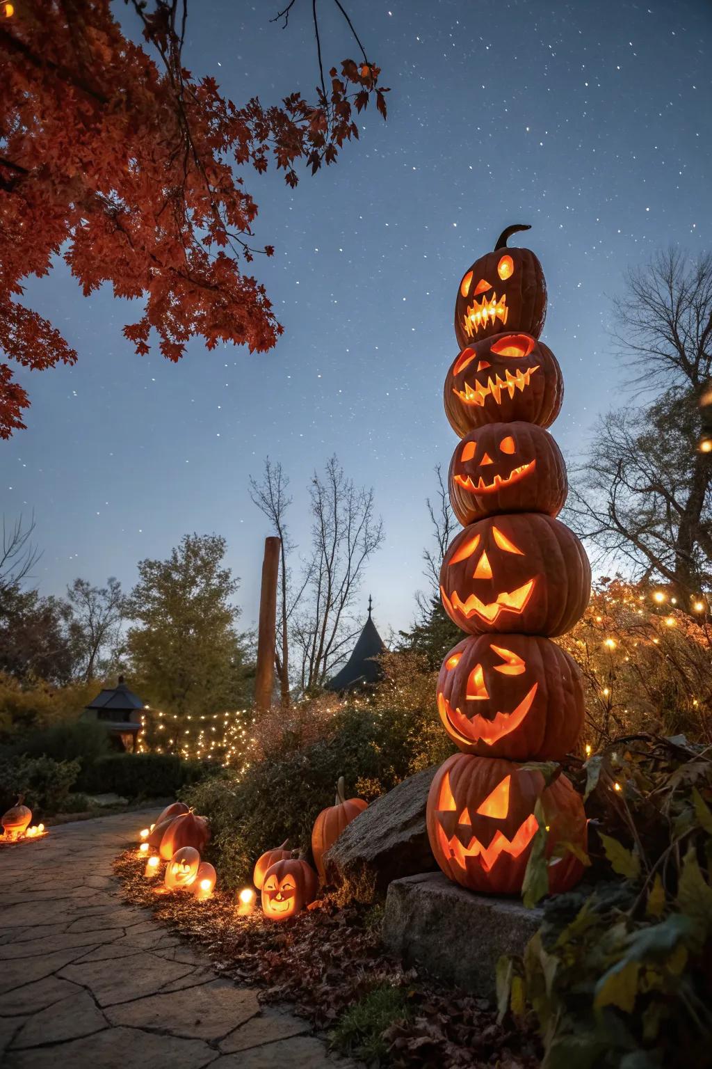 Create a towering pumpkin masterpiece for your Halloween garden.