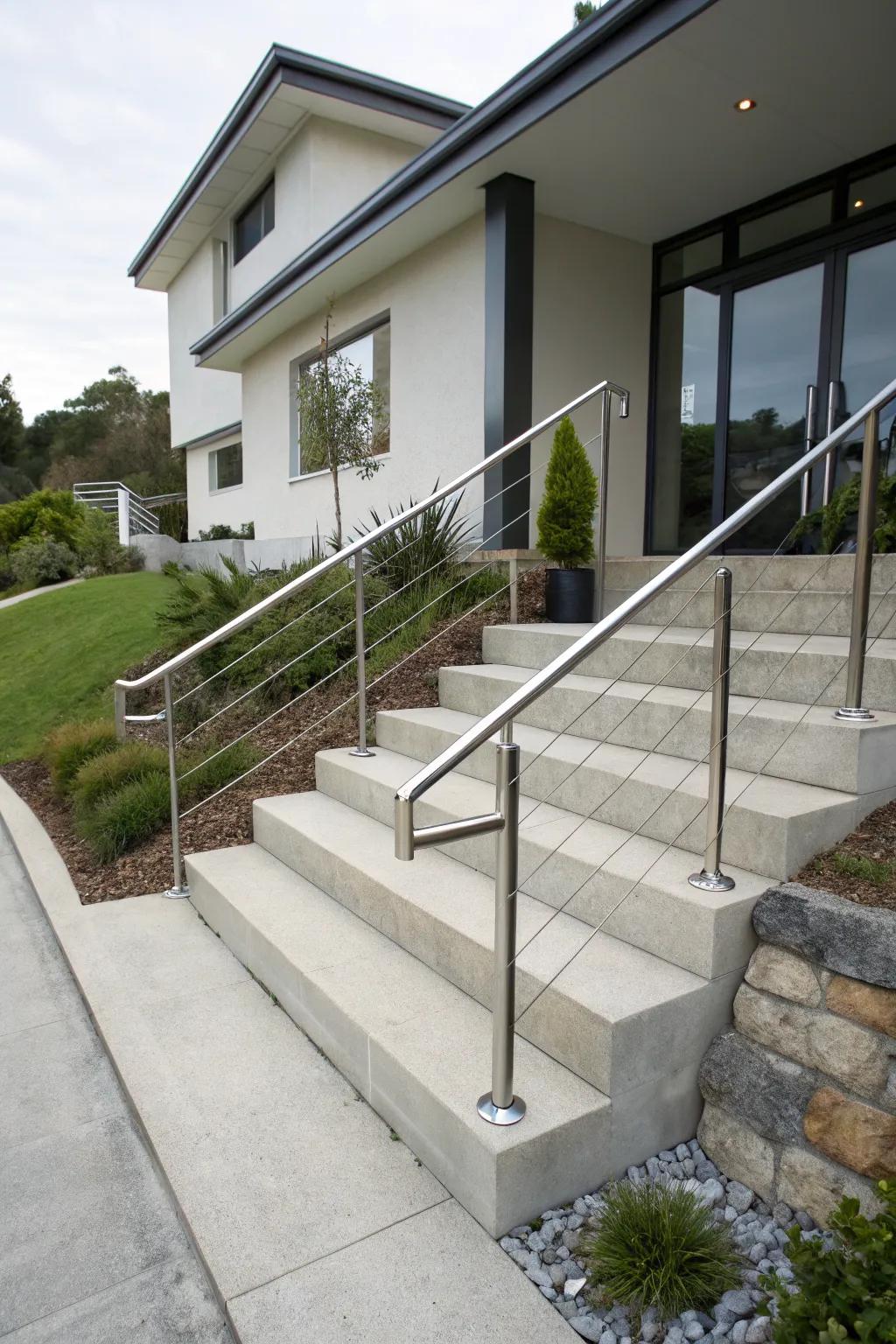 Sleek metal railings offer a modern touch to outdoor spaces.