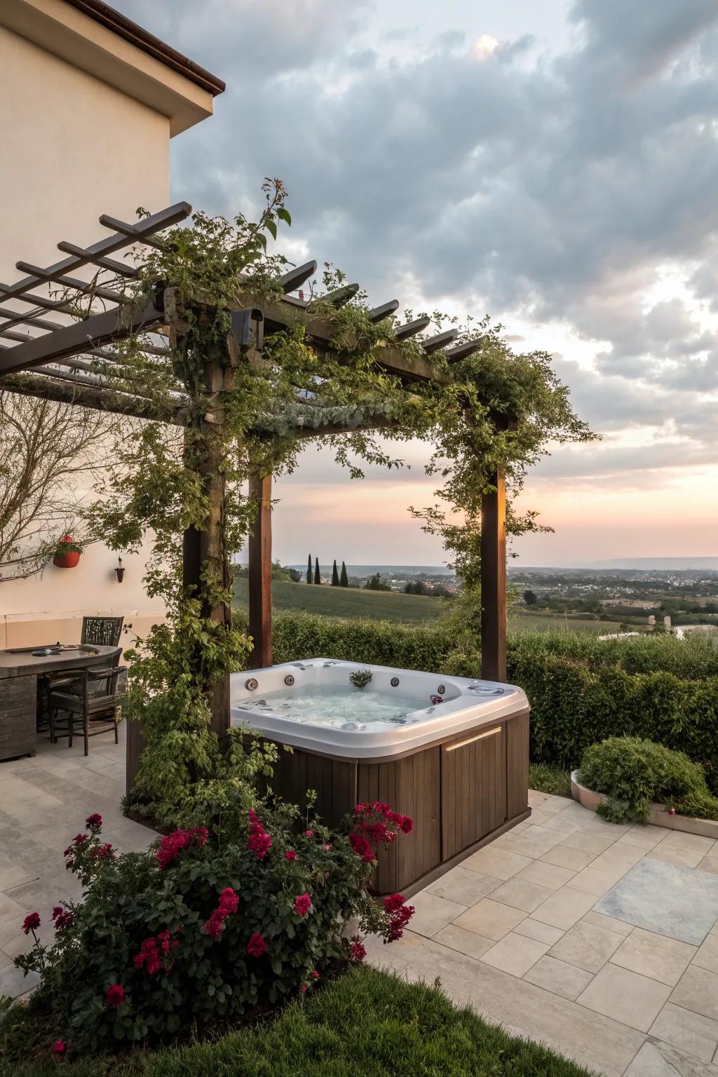 A pergola enhances the aesthetic appeal of your hot tub patio.