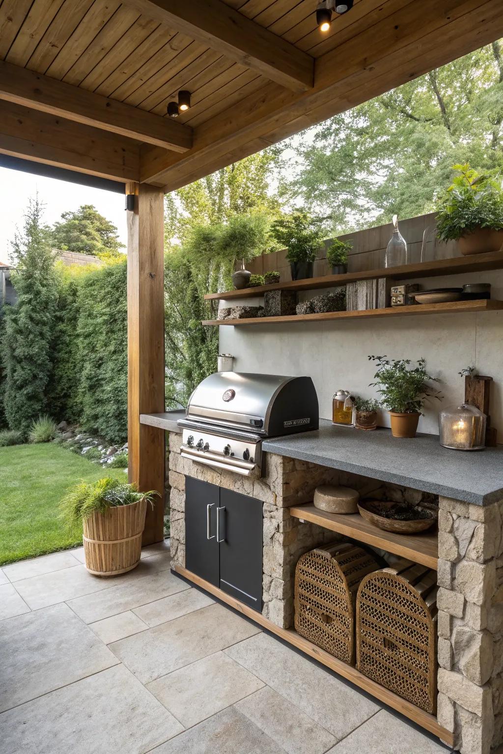 A grill-centered outdoor kitchen design that draws attention.