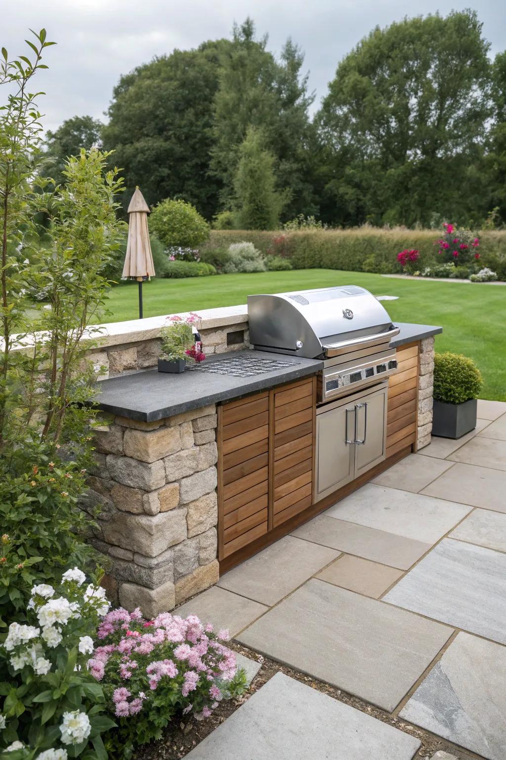 Enhance your outdoor kitchen with a sleek built-in grill.