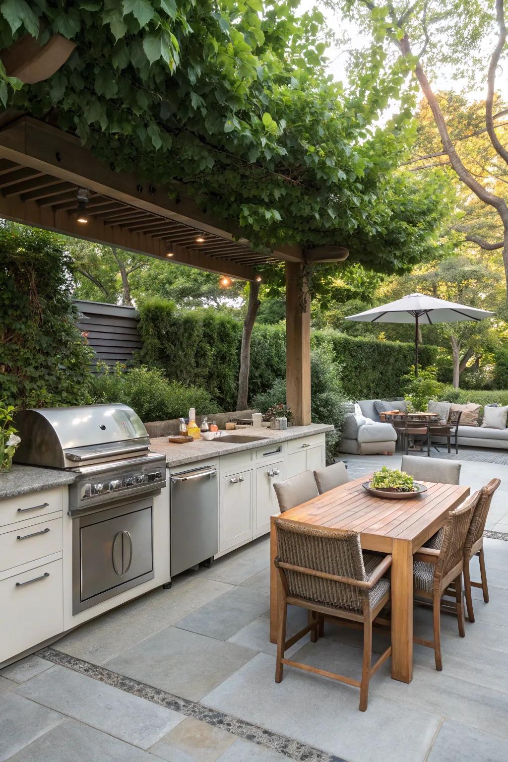 Integrated grill and sink for a seamless cooking experience.