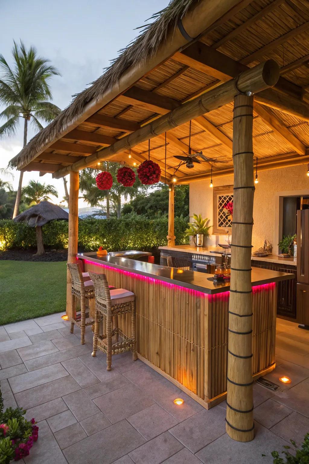 Feel the island breeze with a tiki bar setup.