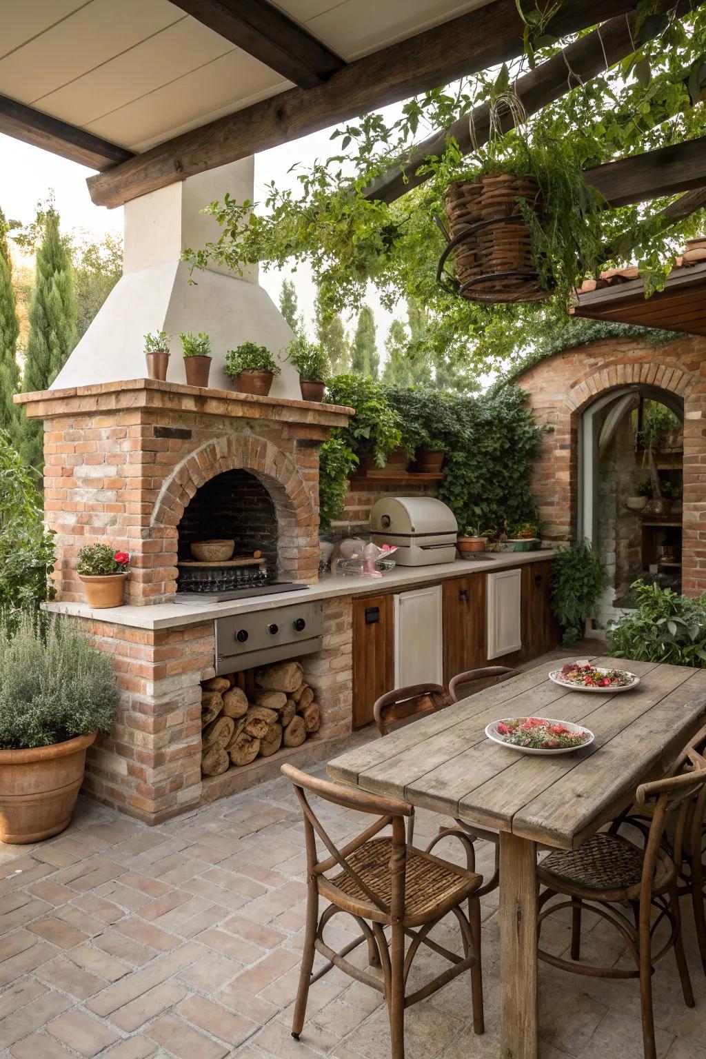Classic outdoor kitchen with enduring brick veneer.