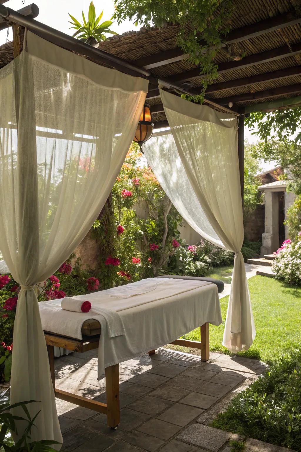 A secluded canopy creates the perfect private massage retreat.