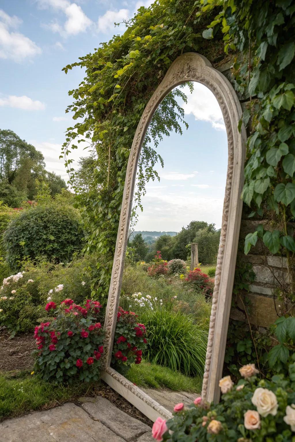 Arched mirrors bring a vintage feel to any garden.