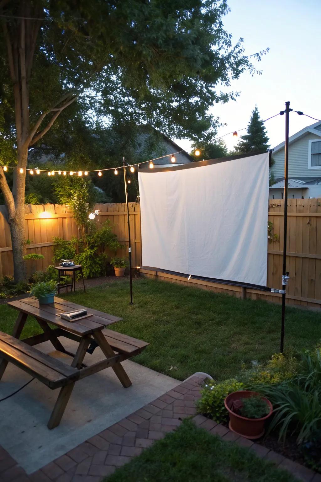 Transform your backyard with a simple projector and screen setup.