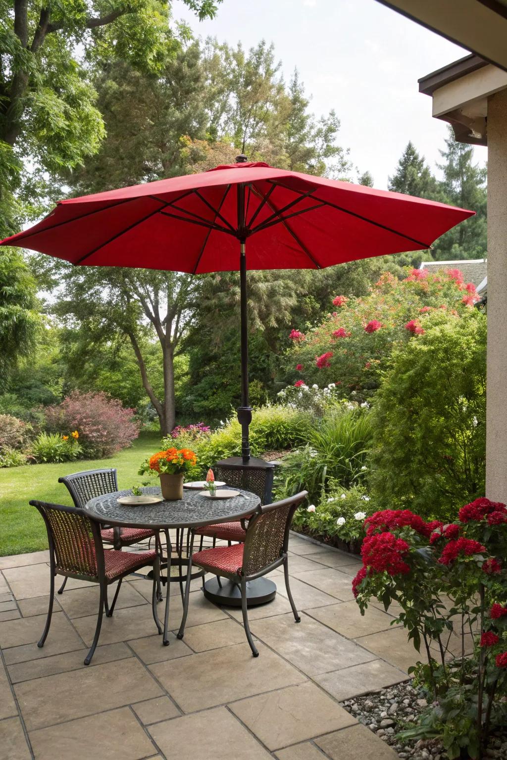 Combine style and function with a vibrant red patio umbrella.