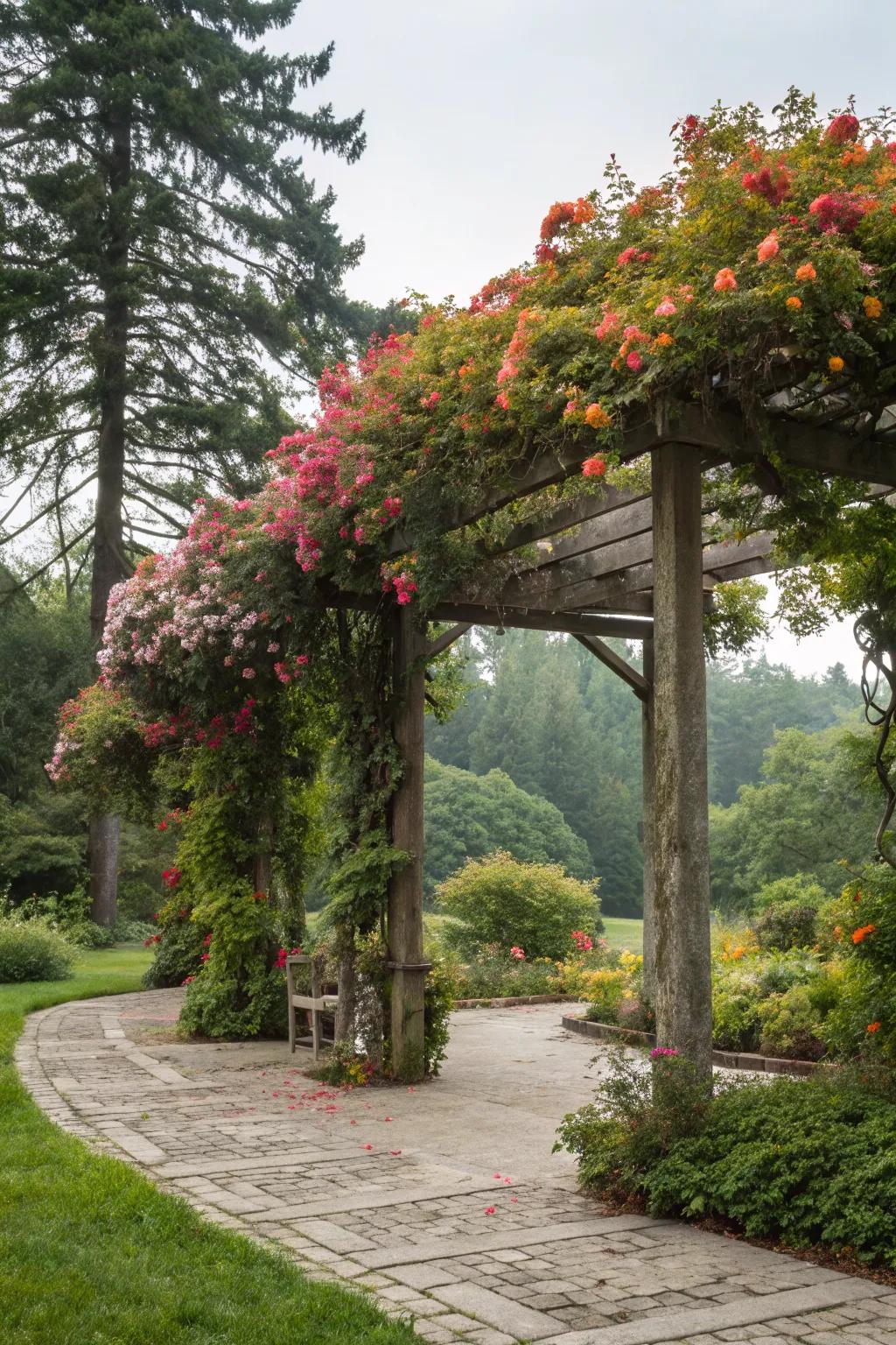 Transform your pergola into a green paradise with climbing plants.