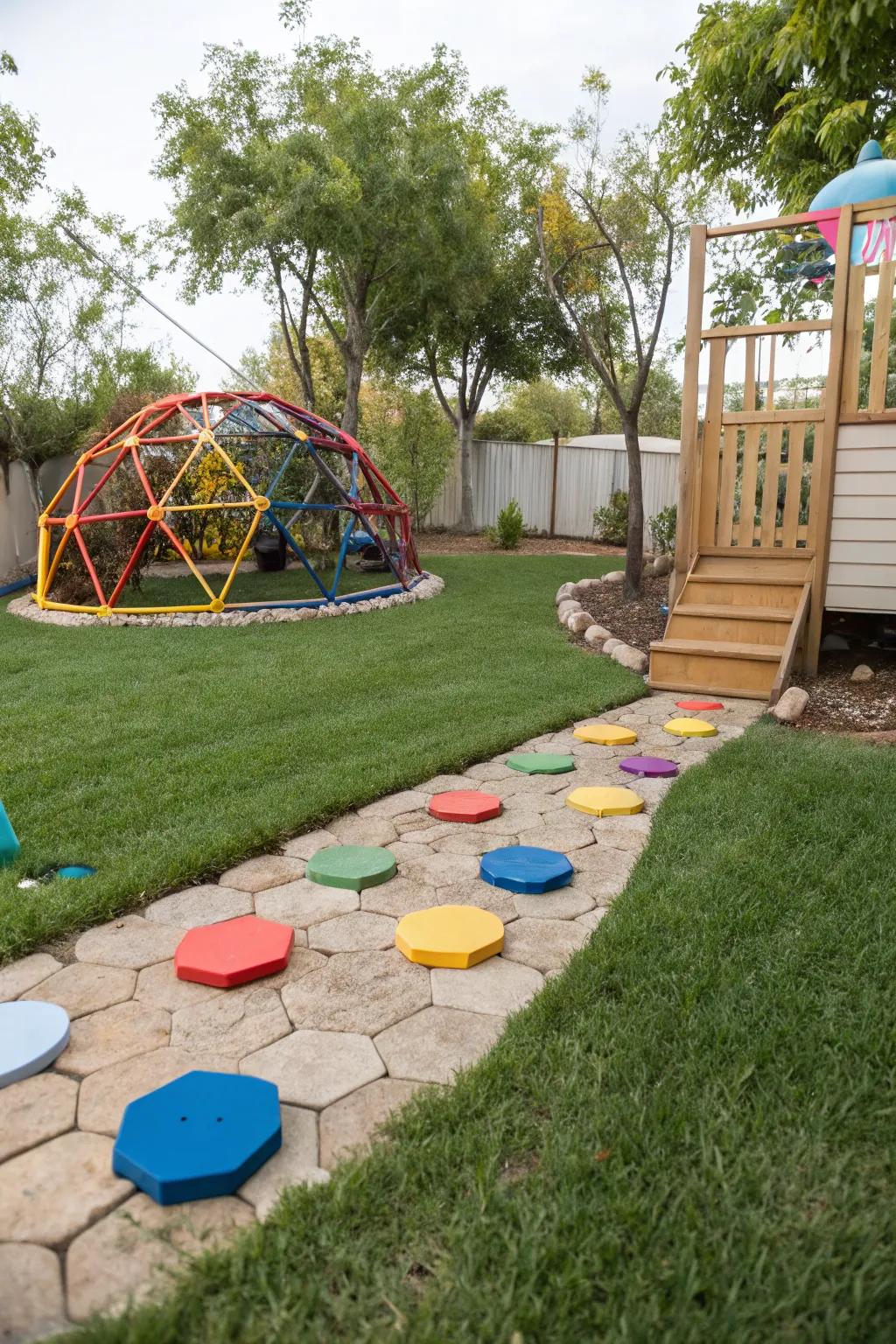 Vibrant climbing equipment adds a splash of color and fun.