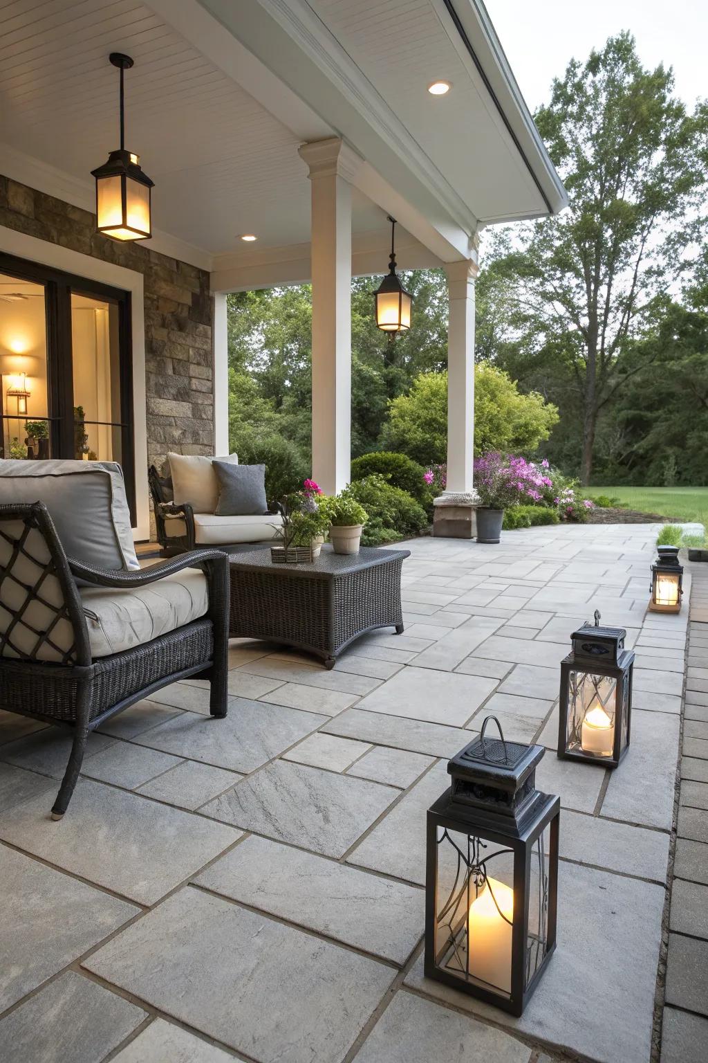 Stone tiles create a sophisticated and durable outdoor space.