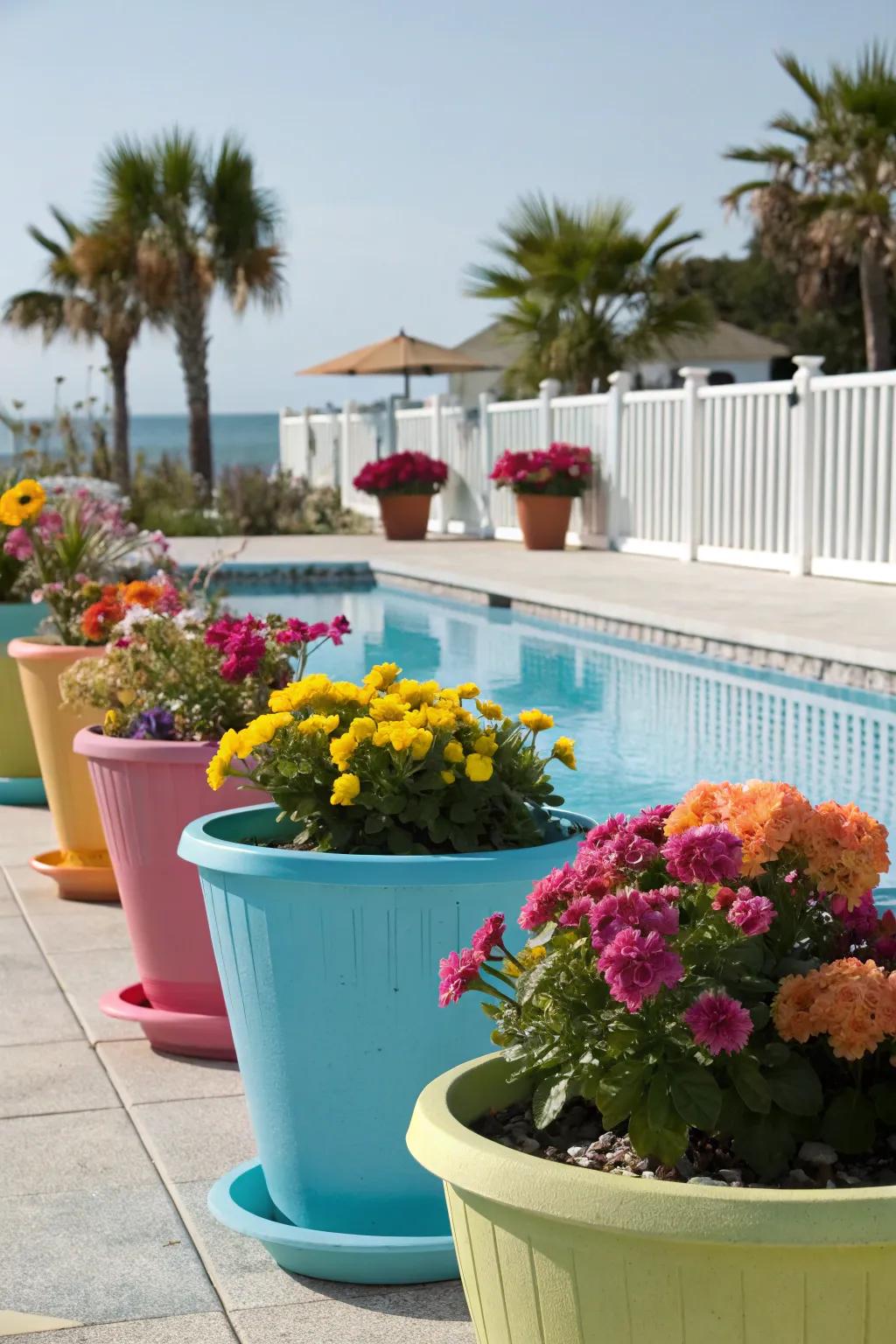 Vibrant blooms bring color to your poolside.