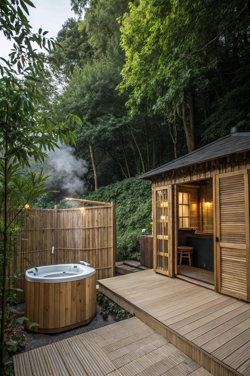 Achieve tranquility and privacy with lush surroundings and bamboo screens.