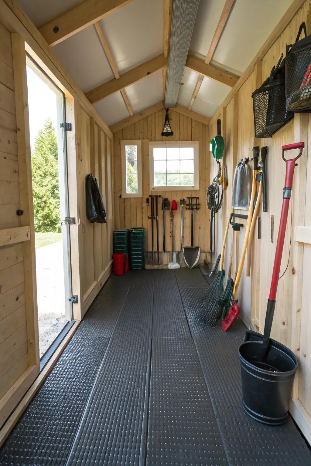 Rubber mat flooring ensures durability and easy cleaning