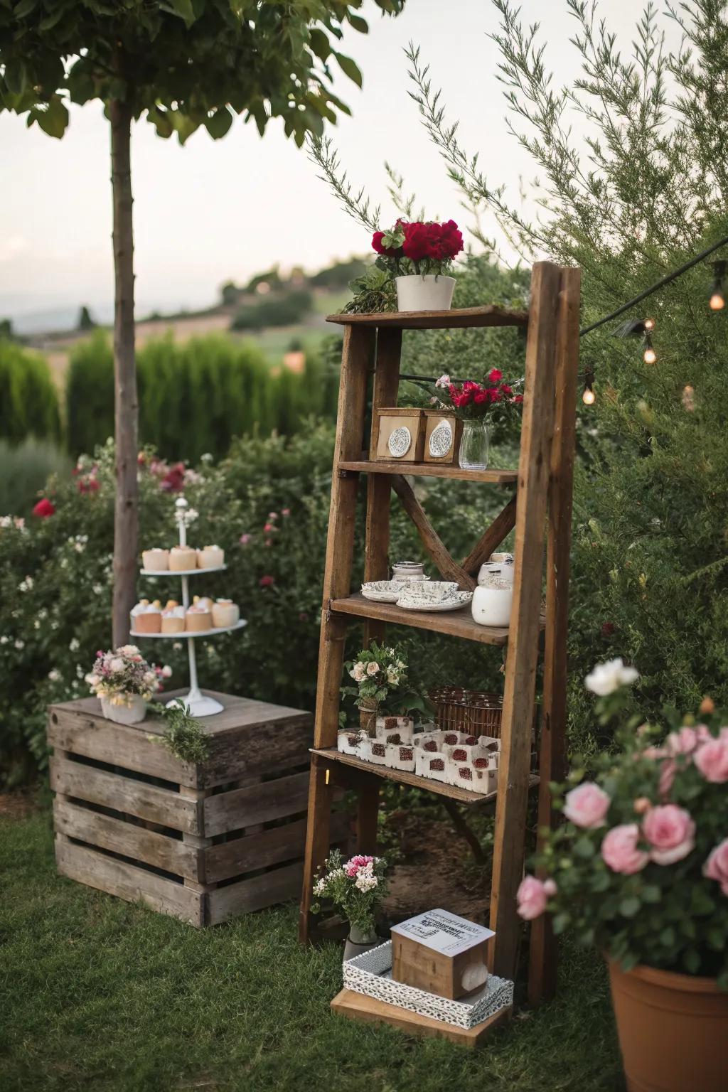 Rustic wooden shelves that add warmth and charm.