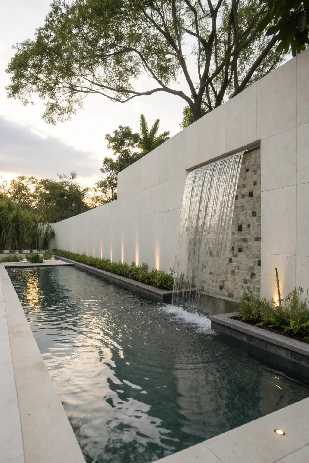 Embrace modernity with a sleek, minimalist waterfall design.