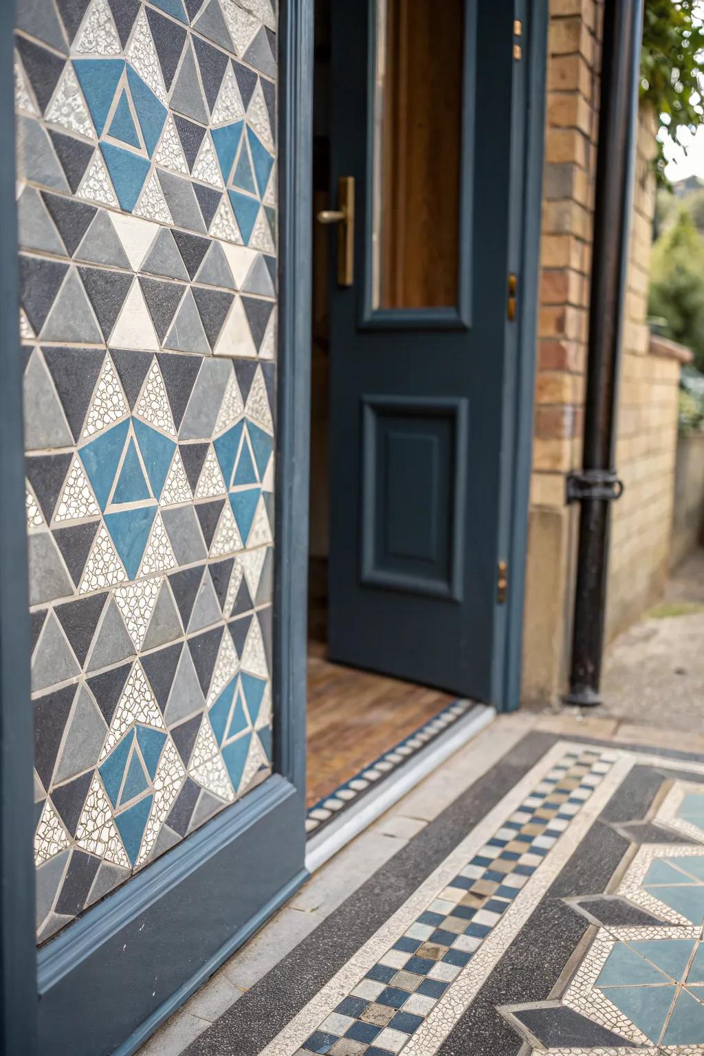 Geometric patterned tiles enhancing the entryway