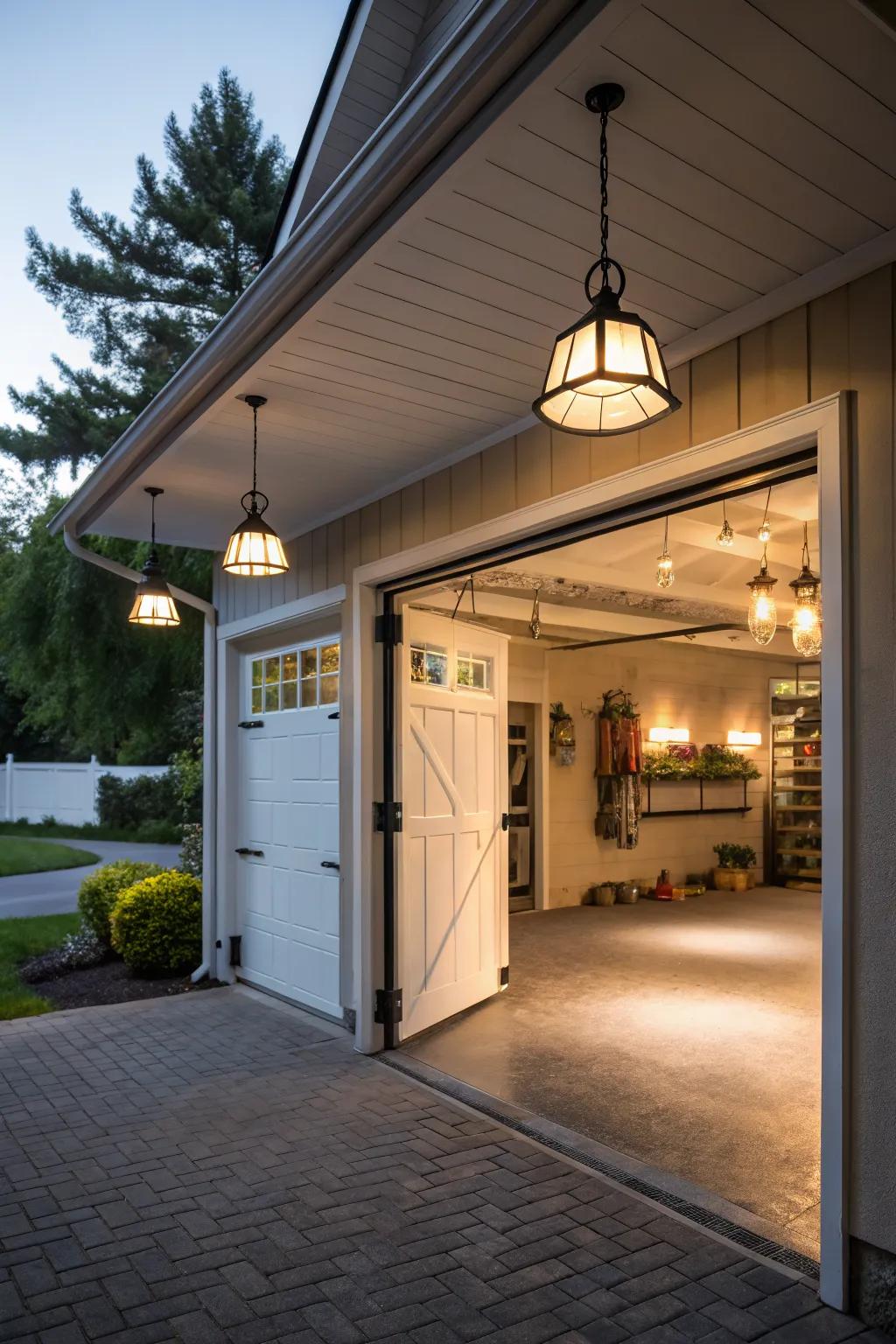 Stylish lighting adds a touch of elegance to your garage.