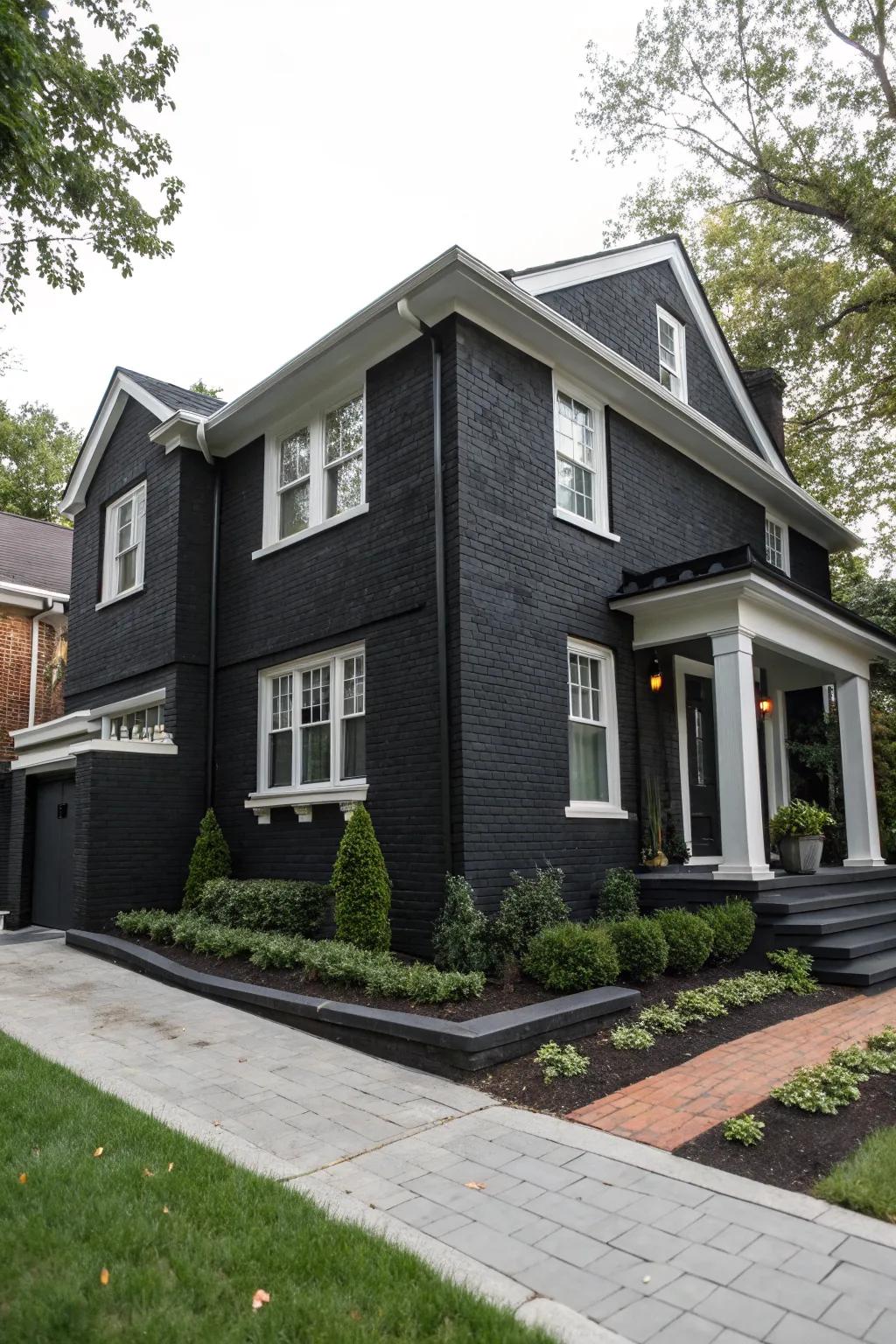 Black painted brick makes a bold and modern statement.