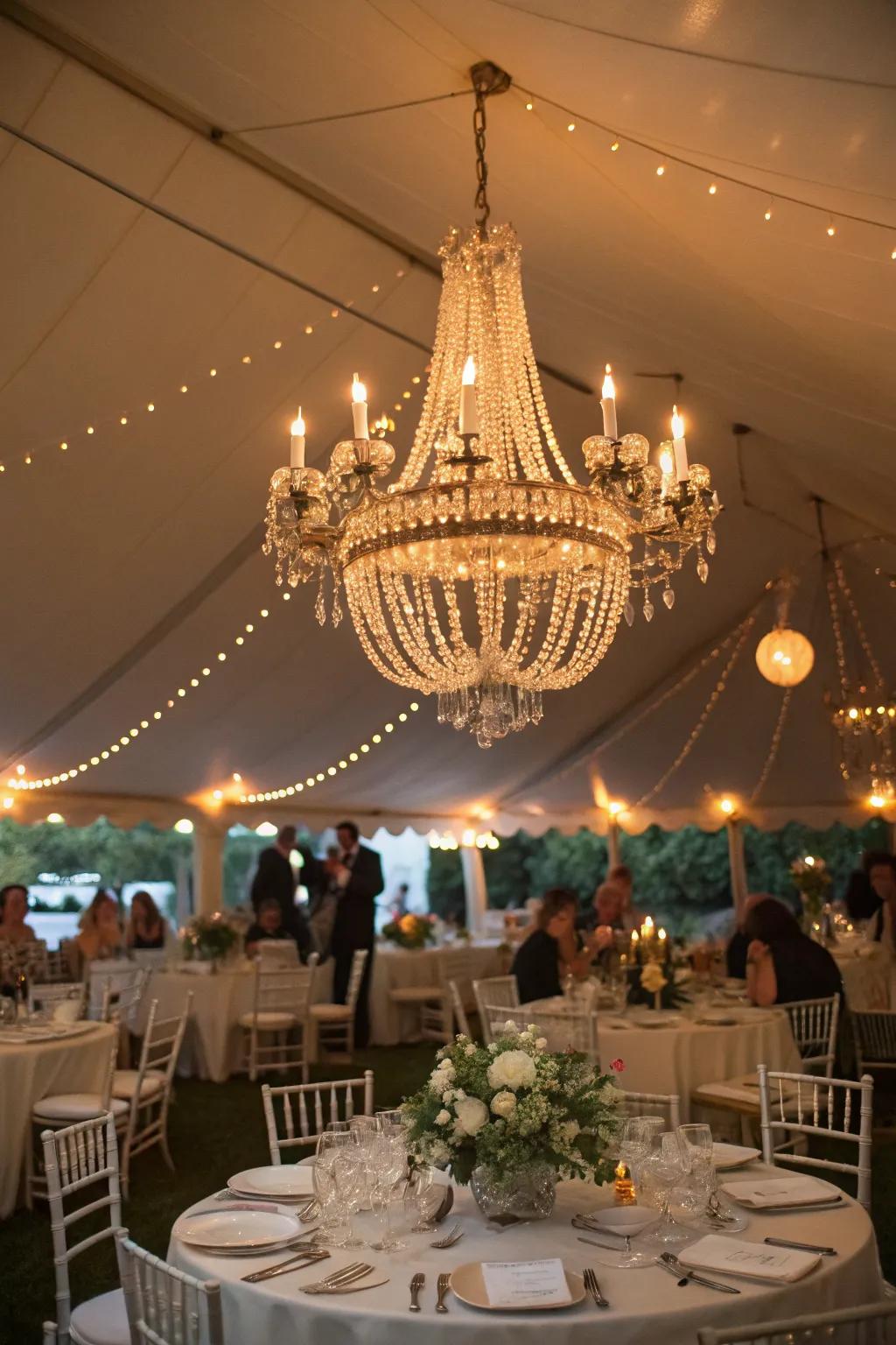 Chandeliers add a touch of elegance and sophistication.