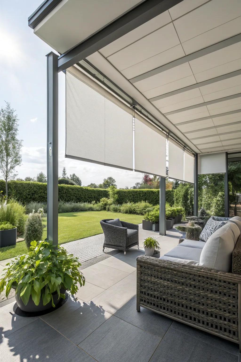 Roller shades offer a modern and functional solution.