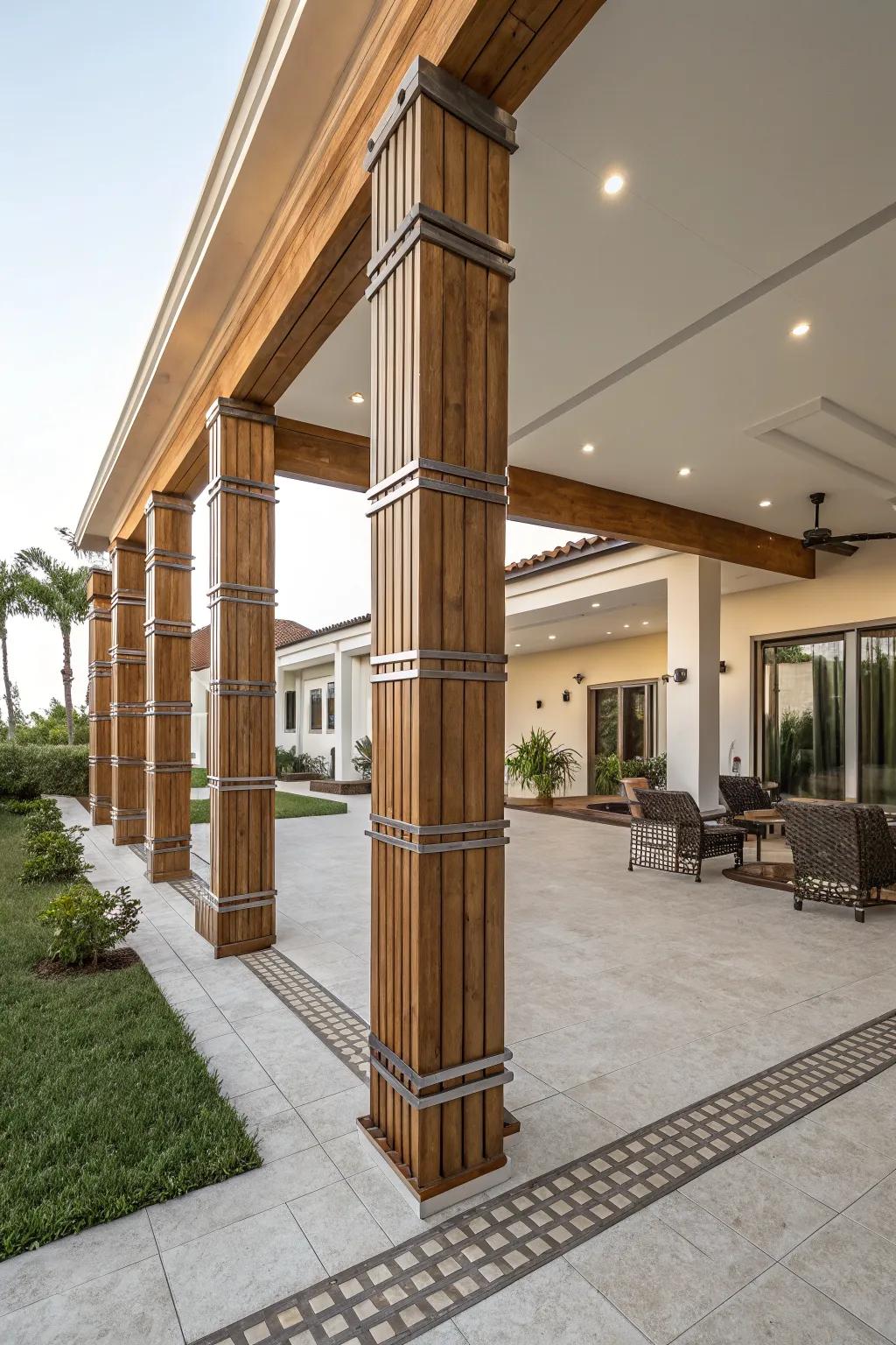 A mix of wood and metal creates a modern industrial vibe.