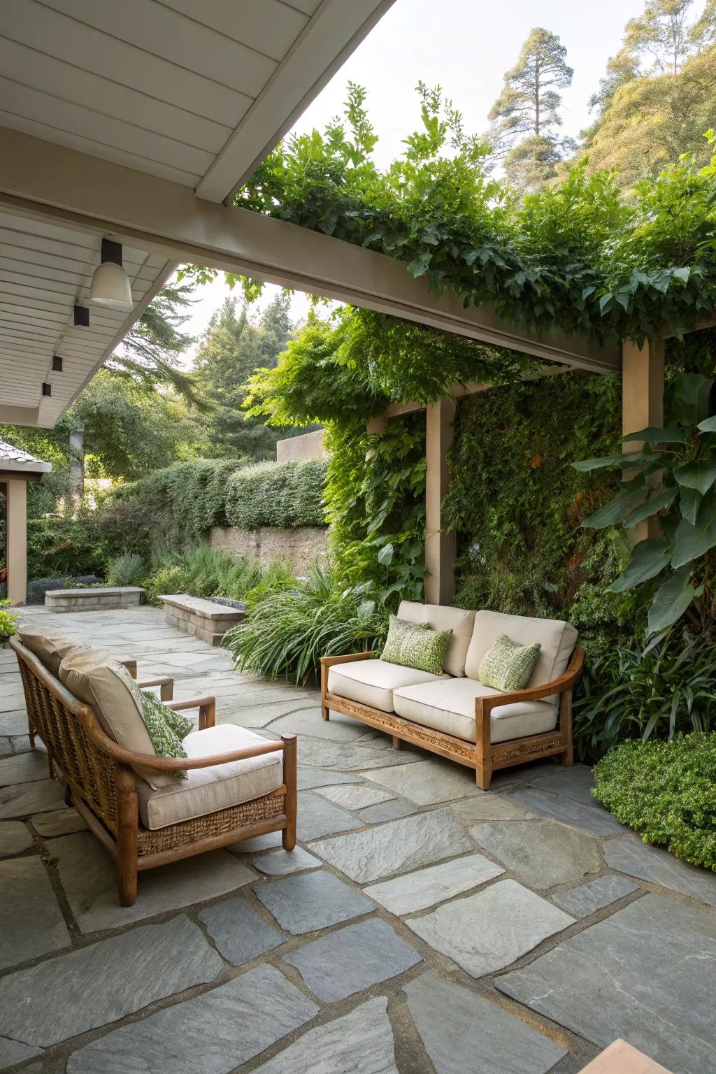 Natural stone creates a timeless and beautiful patio setting.
