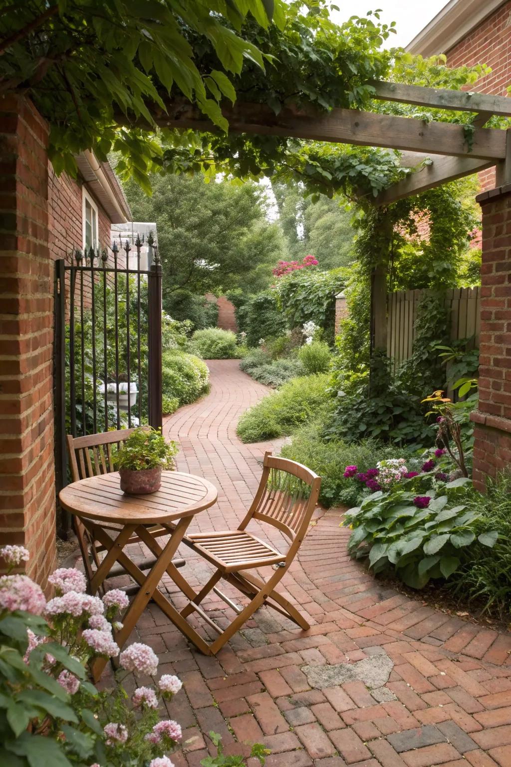 Classic brick patios add warmth and charm to any garden.