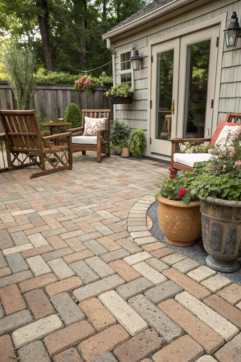 Cozy basket weave pattern bringing warmth to a rustic patio.