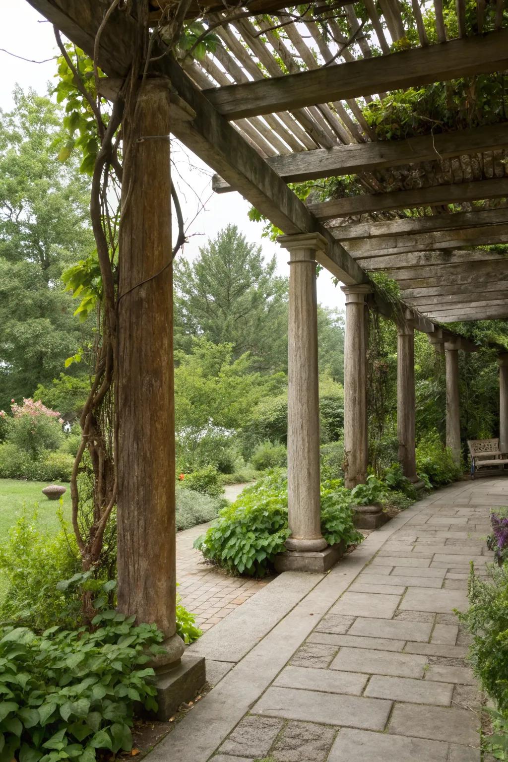 Wooden pillars create a warm and inviting space.