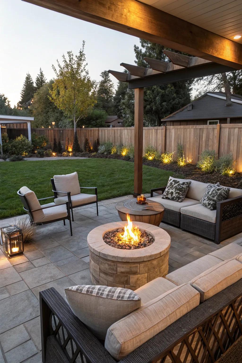 Warm up your patio evenings with a central fire pit.