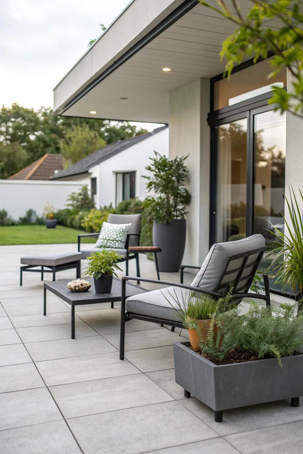 A rectangular patio offers a seamless extension of your indoor living space.