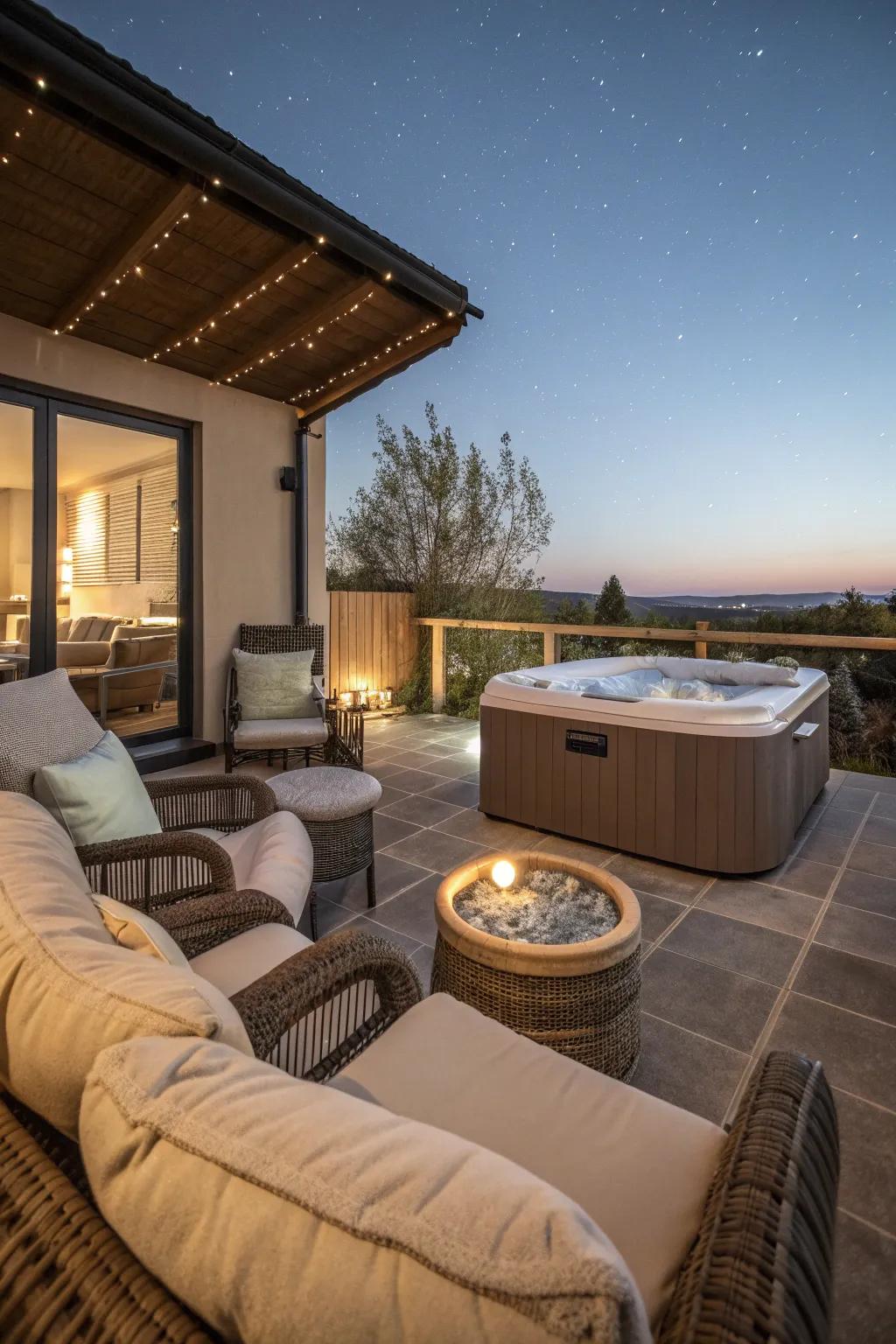 Enhance your hot tub experience with cozy seating arrangements.
