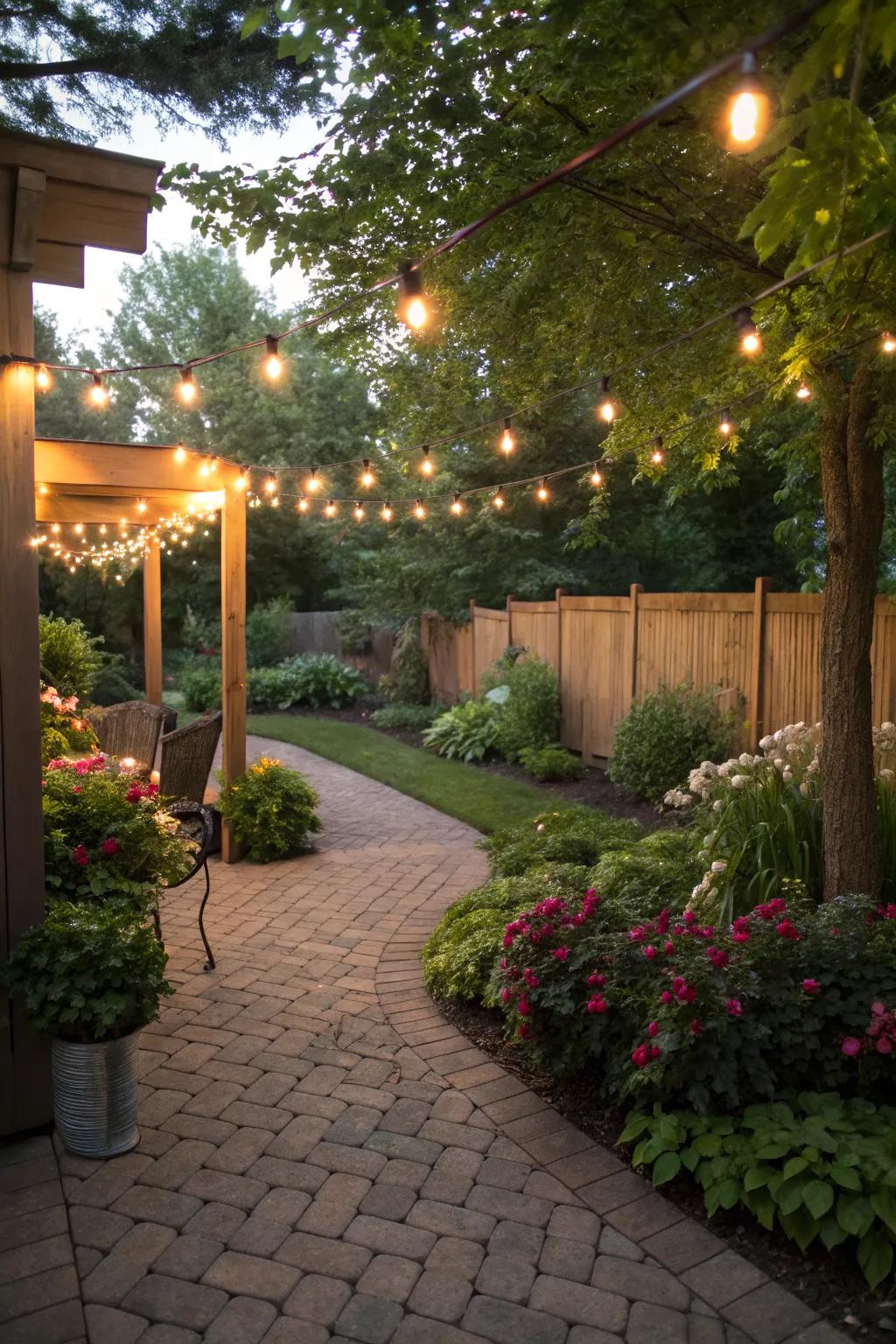 String lights create a cozy and magical atmosphere.