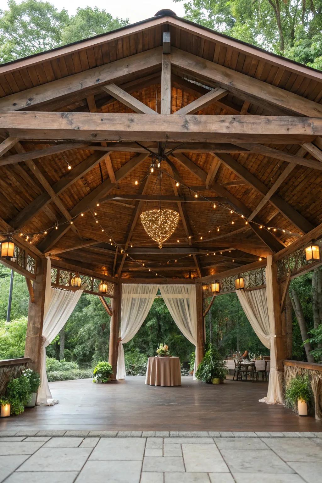 A pavilion featuring exposed beams for a rustic and modern fusion.