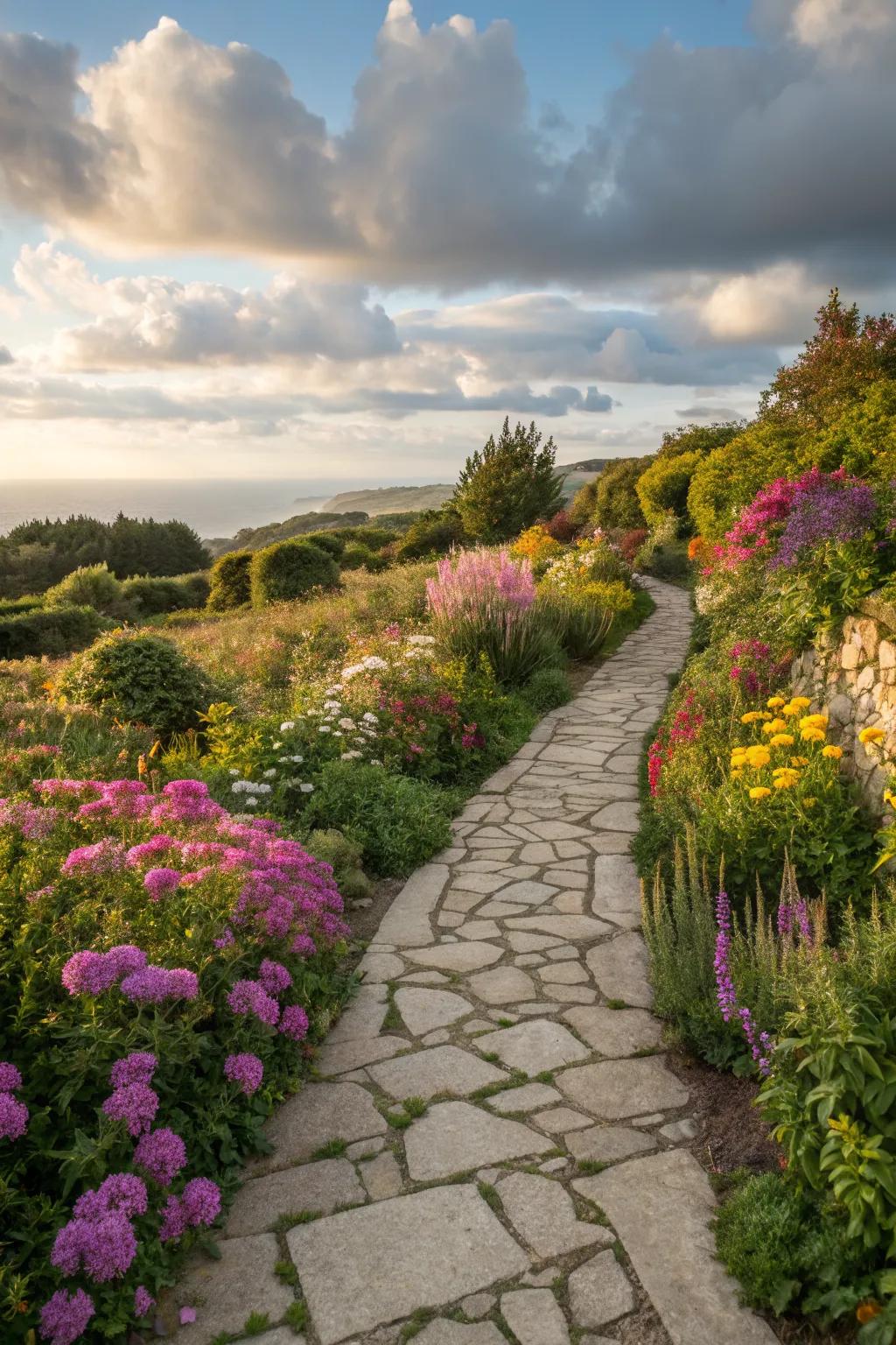 Stone pathways add charm and accessibility to gardens.