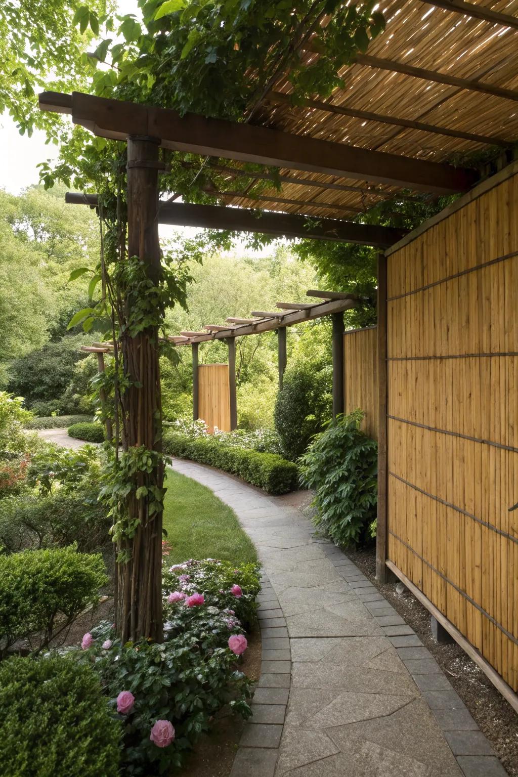 Bamboo walls bring a touch of natural elegance to your pergola.