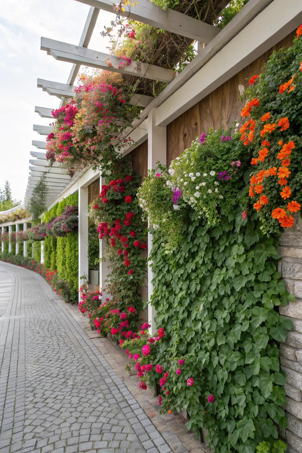 A pergola featuring a lush vertical garden wall, adding a touch of nature.