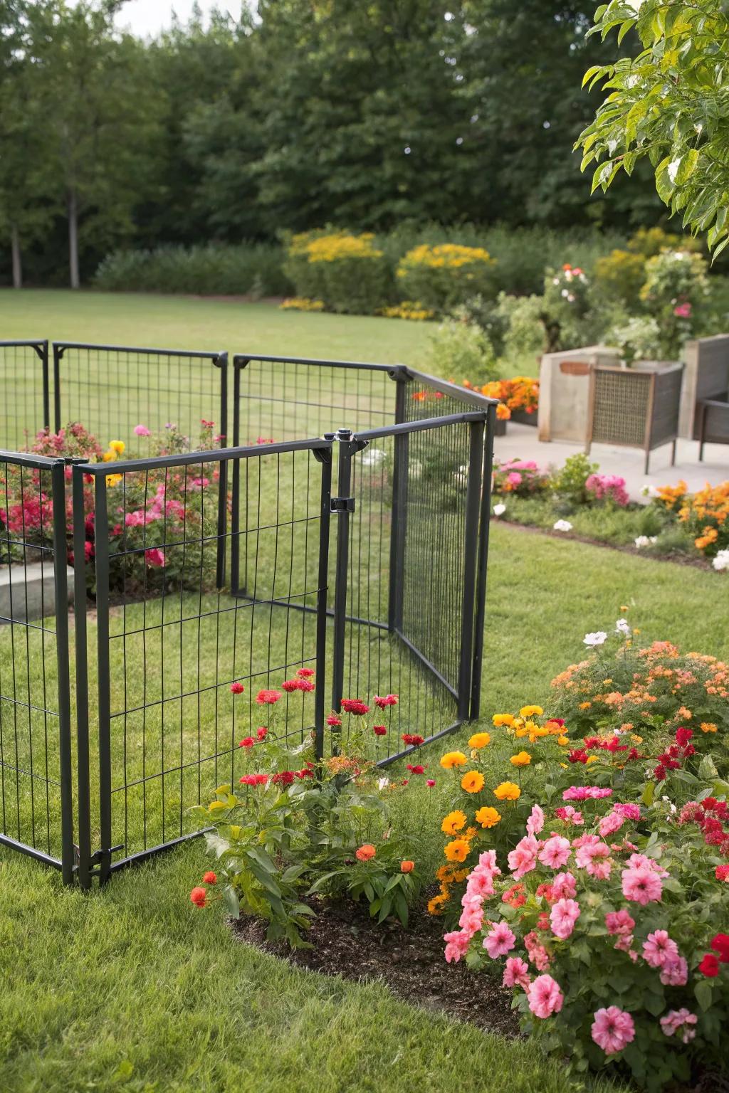 Portable fencing provides flexibility and security for pets in any garden.