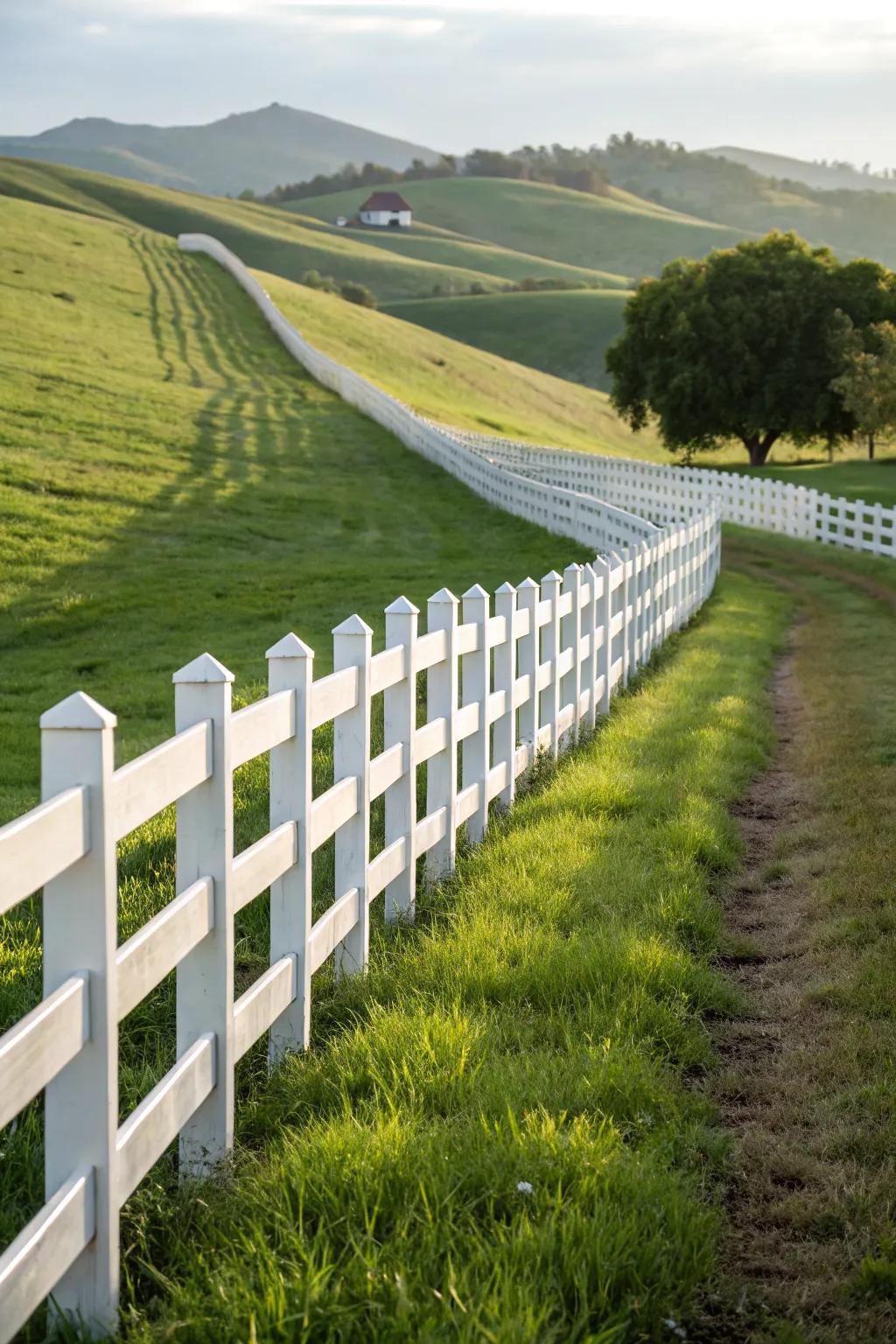 Racked fences offer a seamless transition on gentle slopes.