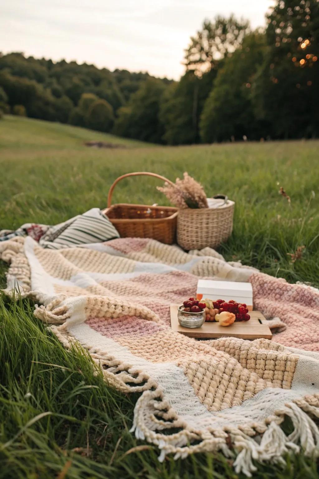 A cozy blanket is the foundation of any great picnic setup.