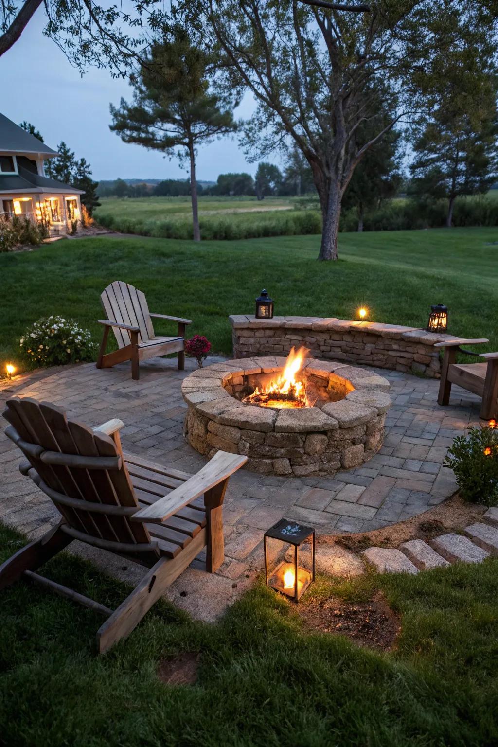 A fire pit adds warmth and a focal point for gatherings.