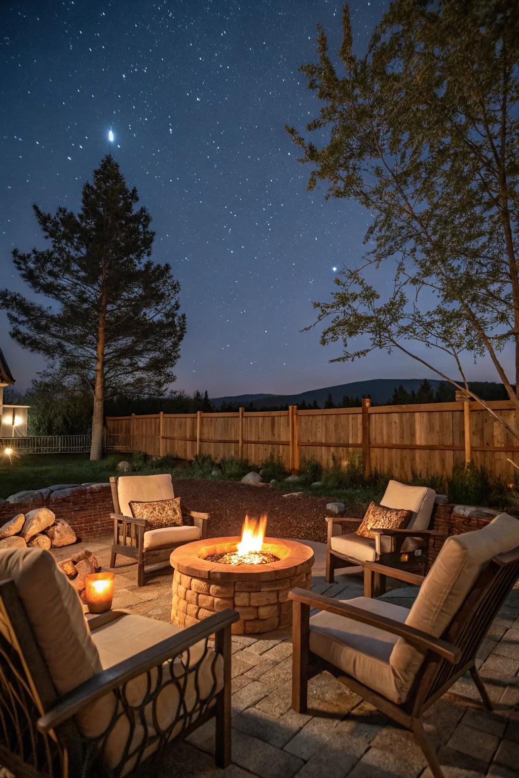 Fire pit area inviting warmth and conversation.