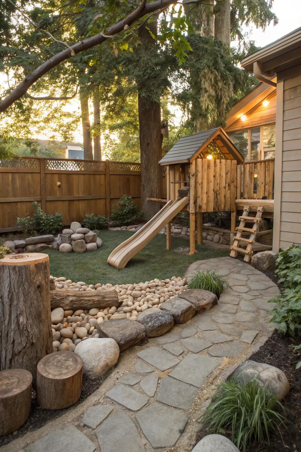 Nature-inspired play areas blend beautifully with the garden.