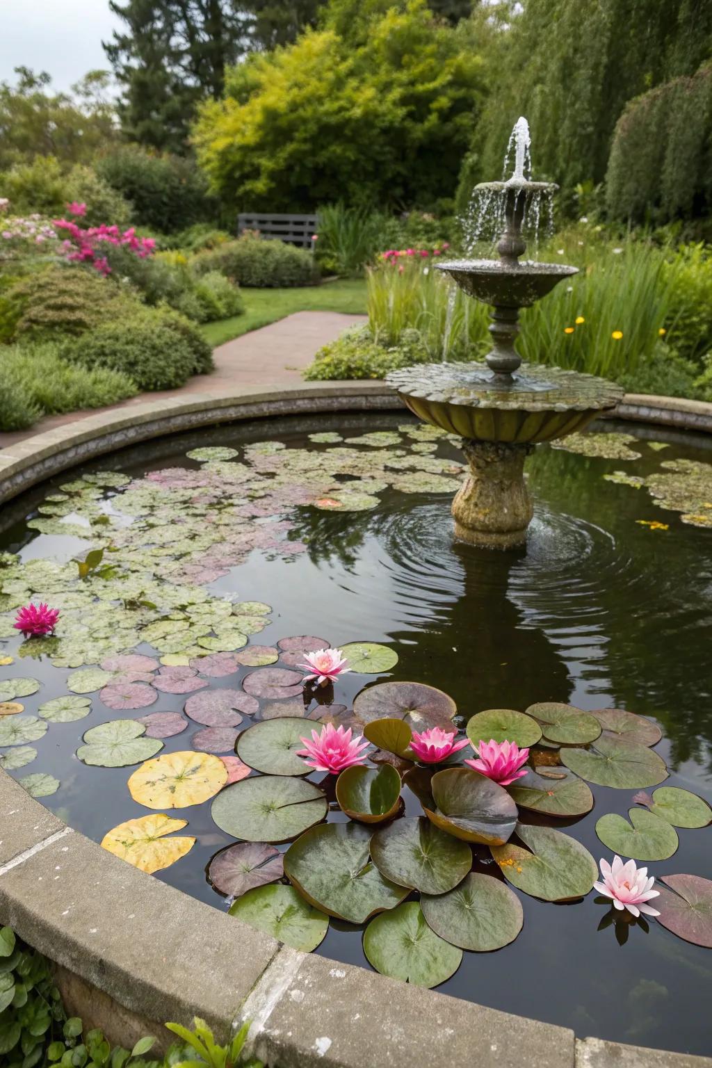A round pond acts as a peaceful focal point in any backyard.