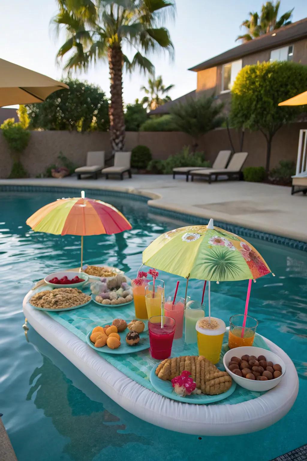 A floating pool bar keeps the party going right in the water.